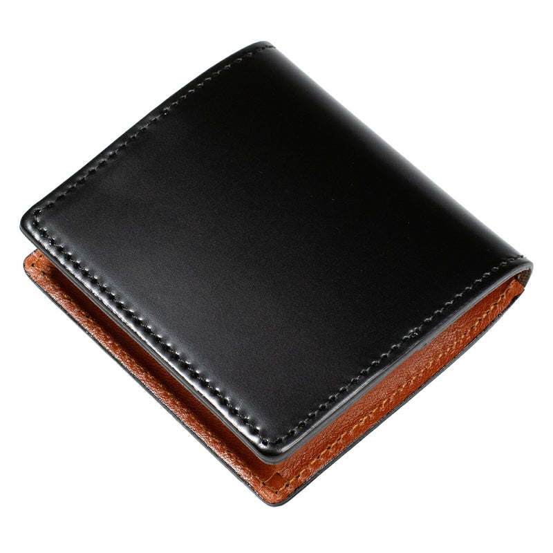 コードバン小銭入れ（ブラック）：滑らかな光沢とキャメルの内装革