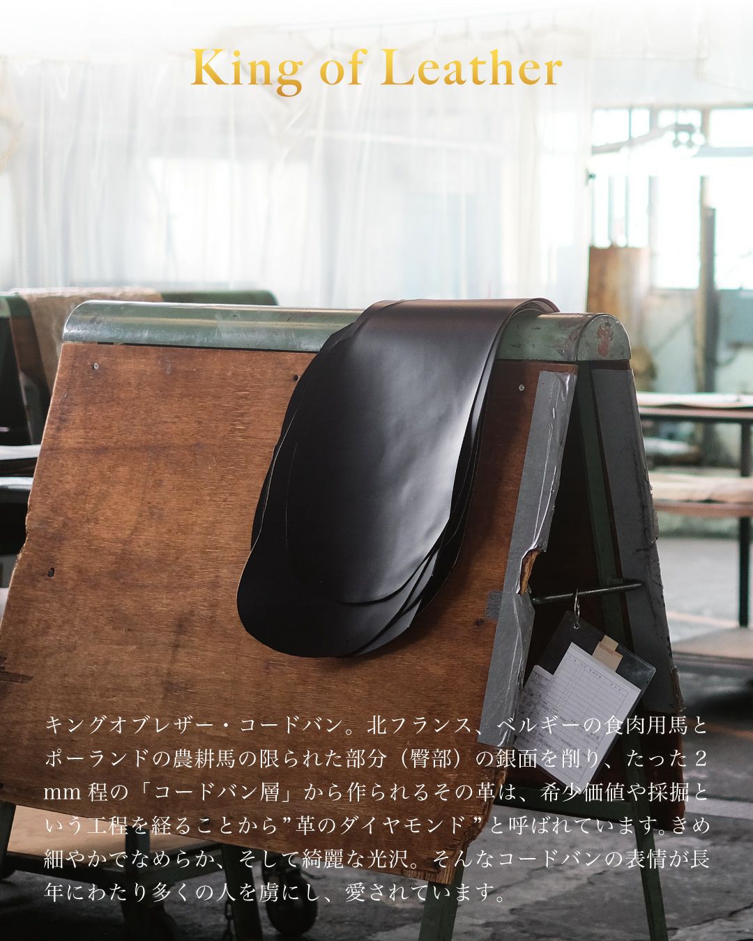 「革のダイヤモンド」と称される希少なコードバンの美しい光沢と原皮