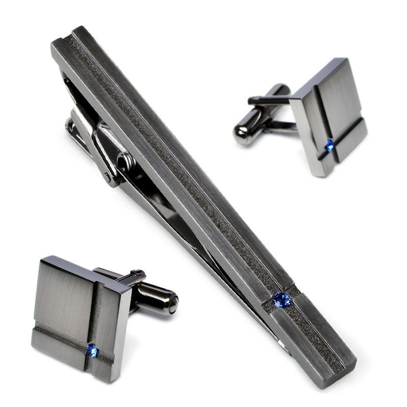 クリスタルガラス ネクタイピン・カフスセット 真鍮製 Kts-002