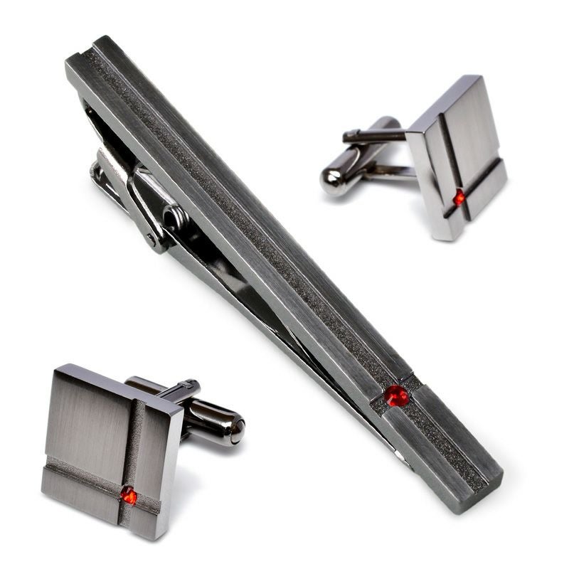 クリスタルガラス ネクタイピン・カフスセット 真鍮製 Kts-002