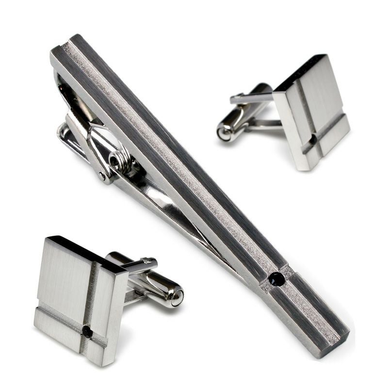 クリスタルガラス ネクタイピン・カフスセット 真鍮製 Kts-002