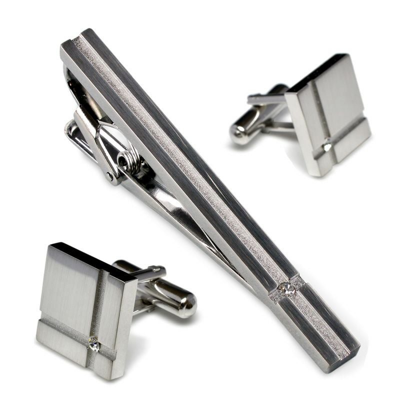 クリスタルガラス ネクタイピン・カフスセット 真鍮製 Kts-002