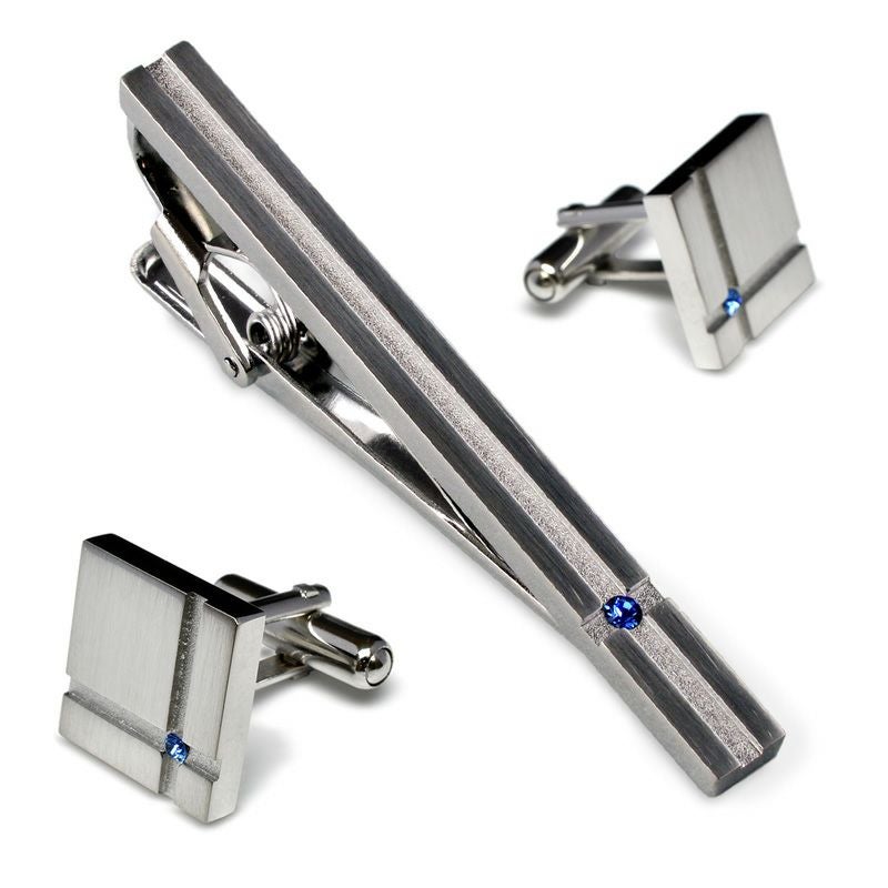 クリスタルガラス ネクタイピン・カフスセット 真鍮製 Kts-002