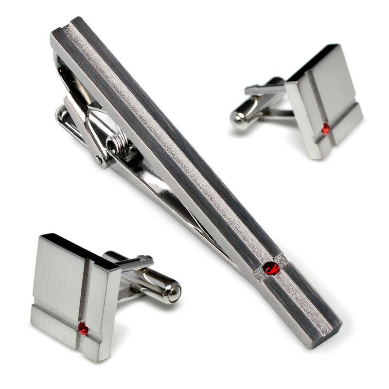 クリスタルガラス ネクタイピン・カフスセット 真鍮製 Kts-002