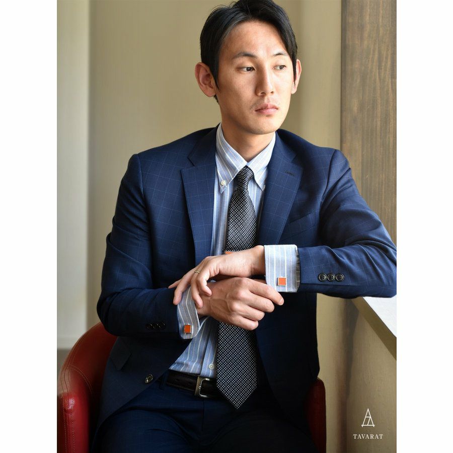 ネクタイピン・カフスセット 本革はめ込み 真鍮製 Kts-005 | TAVARAT