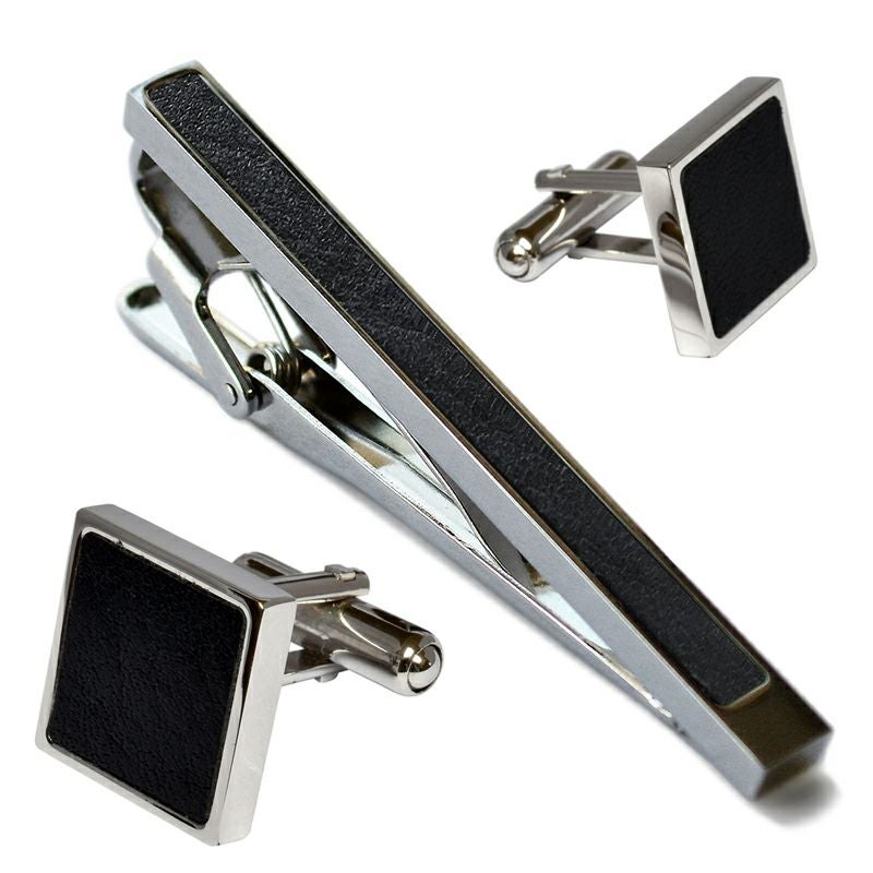 ネクタイピン・カフスセット 本革はめ込み 真鍮製 Kts-005 | TAVARAT