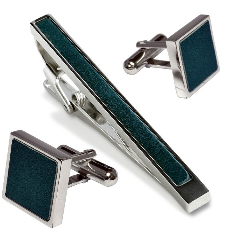 ネクタイピン・カフスセット 本革はめ込み 真鍮製 Kts-005 | TAVARAT