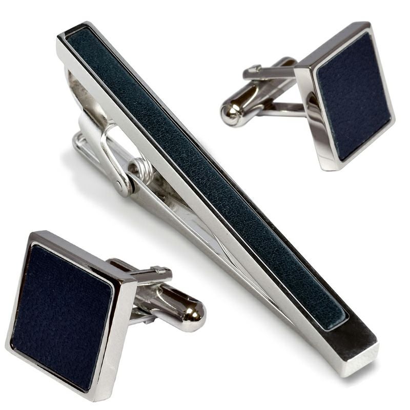 ネクタイピン・カフスセット 本革はめ込み 真鍮製 Kts-005 | TAVARAT