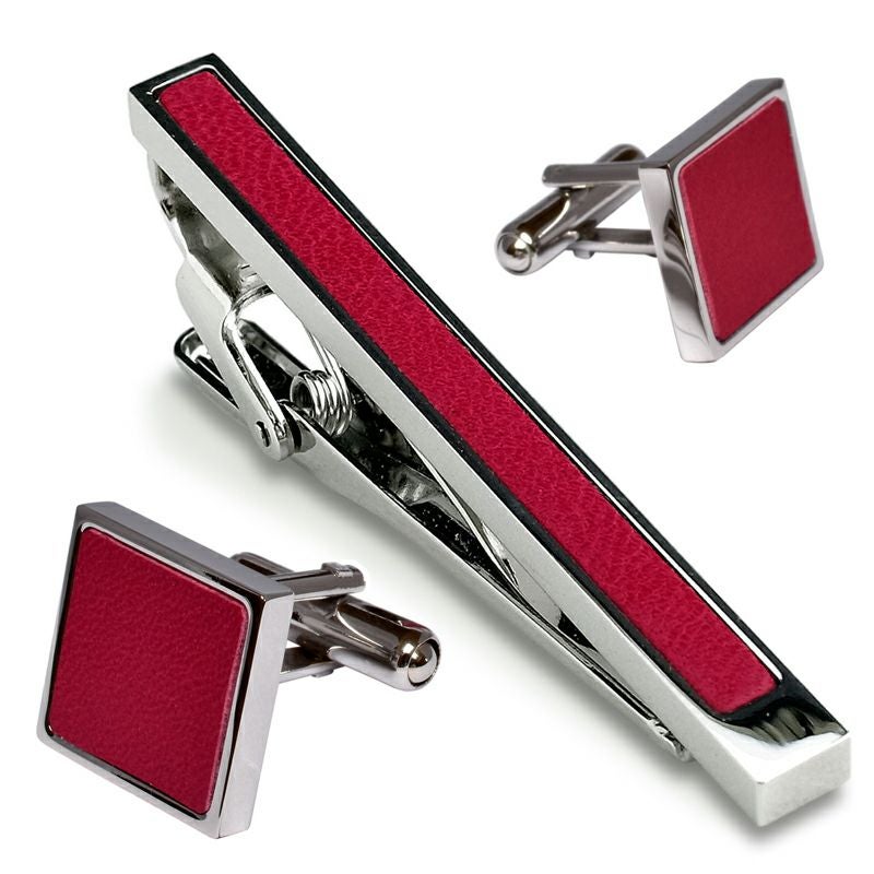 ネクタイピン・カフスセット 本革はめ込み 真鍮製 Kts-005 | TAVARAT