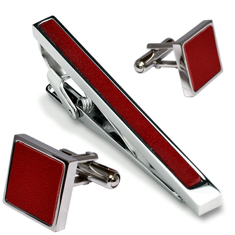 ネクタイピン・カフスセット 本革はめ込み 真鍮製 Kts-005 | TAVARAT