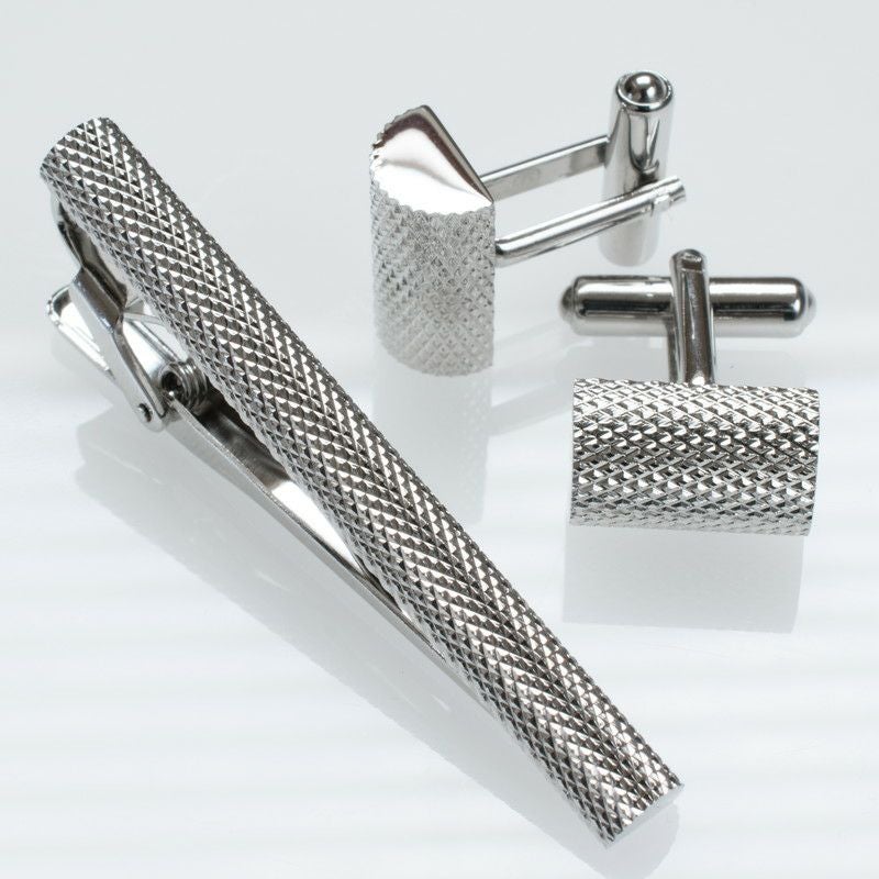 ネクタイピン・カフスセット 綾目 ローレット 真鍮製 Kts-008