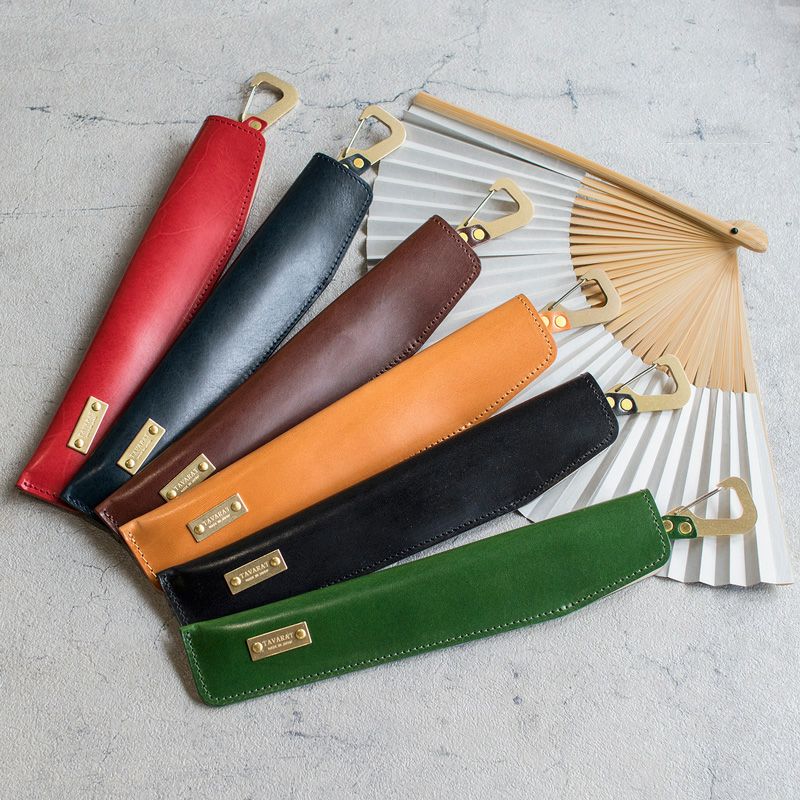 扇子ケース カラビナ付き 本革 姫路レザー 7.5寸 （約22cm） Tps-107