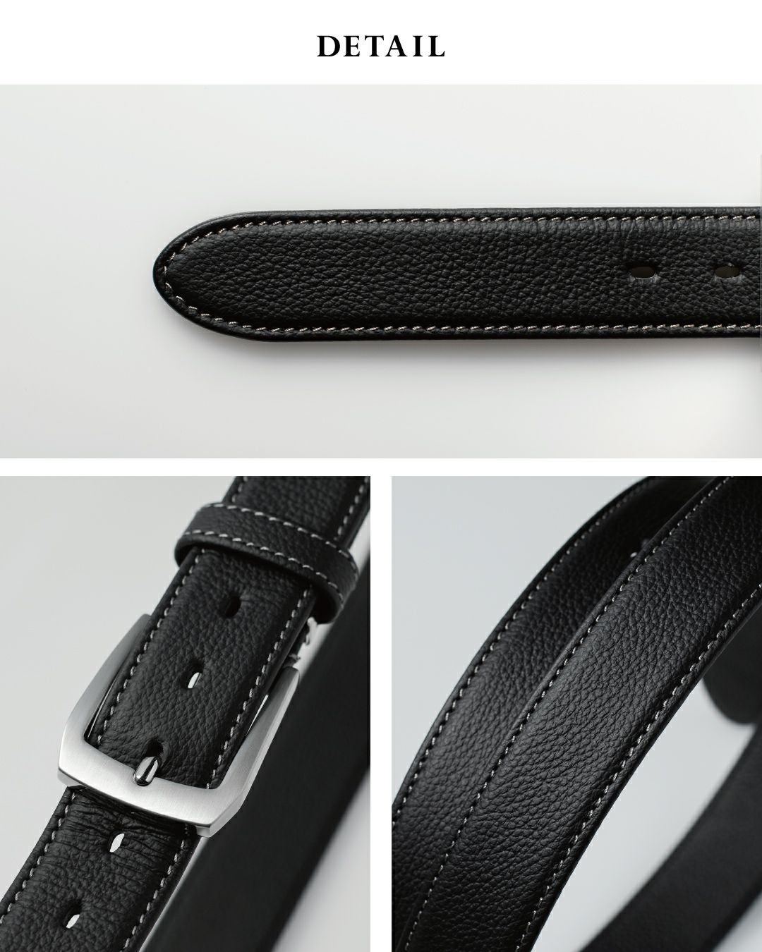 丁寧に作られた本革ベルトの縫製と質感