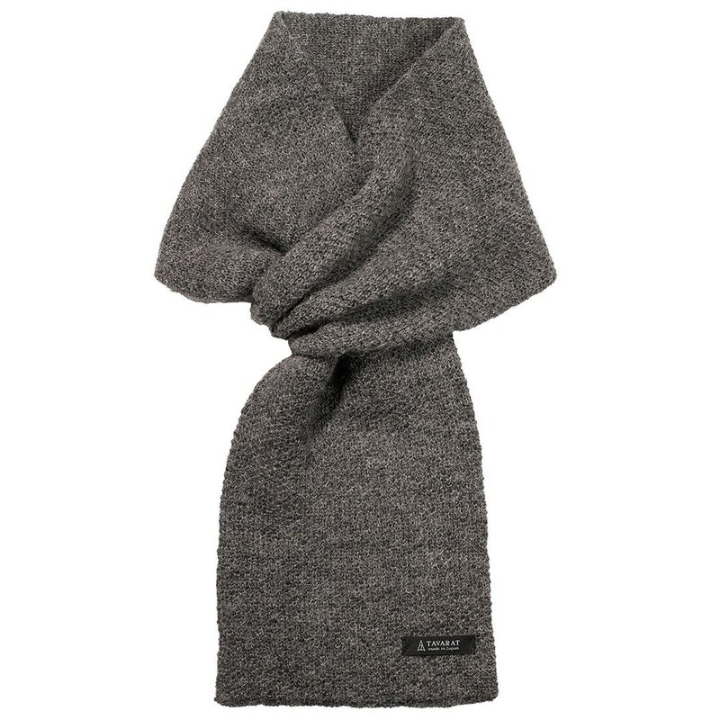 グレー色のアルパカ100% 3秒マフラー。ビジネスにも使える差し込み式のコンパクトマフラー。