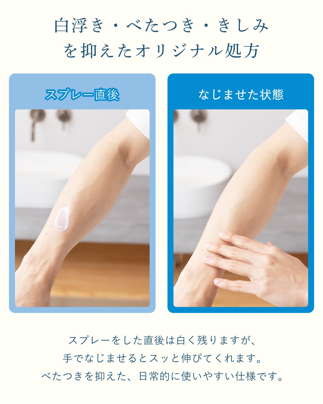 忙しい時間でもサッと吹きかけるだけで完了する、利便性の高いスプレータイプの日焼け止め。手がベタつかずストレスフリーに使用でき、効率的なUVケアを求める男性に適している。