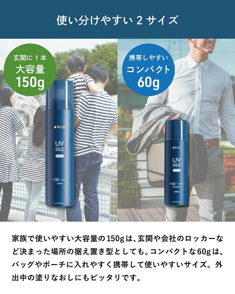 BILD UVスプレー使い分けやすい2サイズ比較｜玄関据え置き用大容量150gと携帯しやすいコンパクト60gの違いを説明
